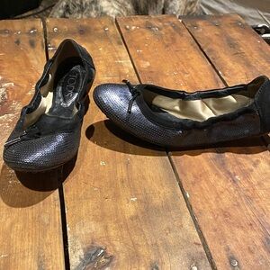 Tod's Black and Silver Sequin Flats